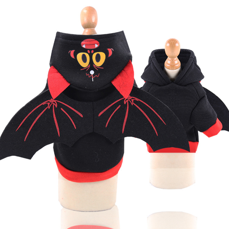 HKM-1605053 Halloween Bat Wings Pet Sweater – Cozy Hooded Design for Pets with Red and Black Wings, Made from Warm Fleece Fabric