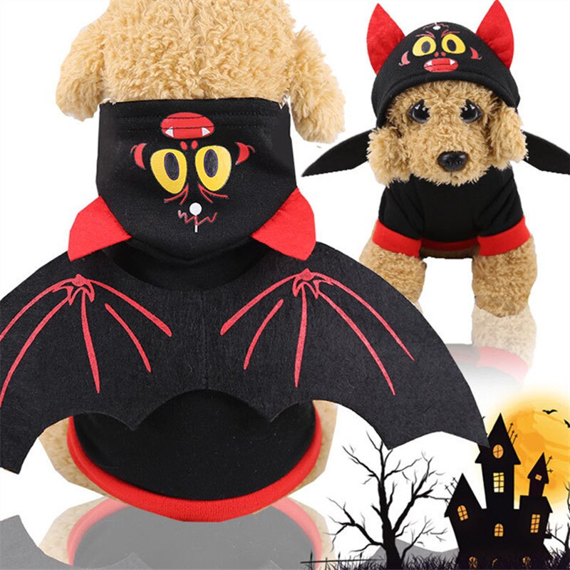 HKM-1605053 Halloween Bat Wings Pet Sweater – Cozy Hooded Design for Pets with Red and Black Wings, Made from Warm Fleece Fabric