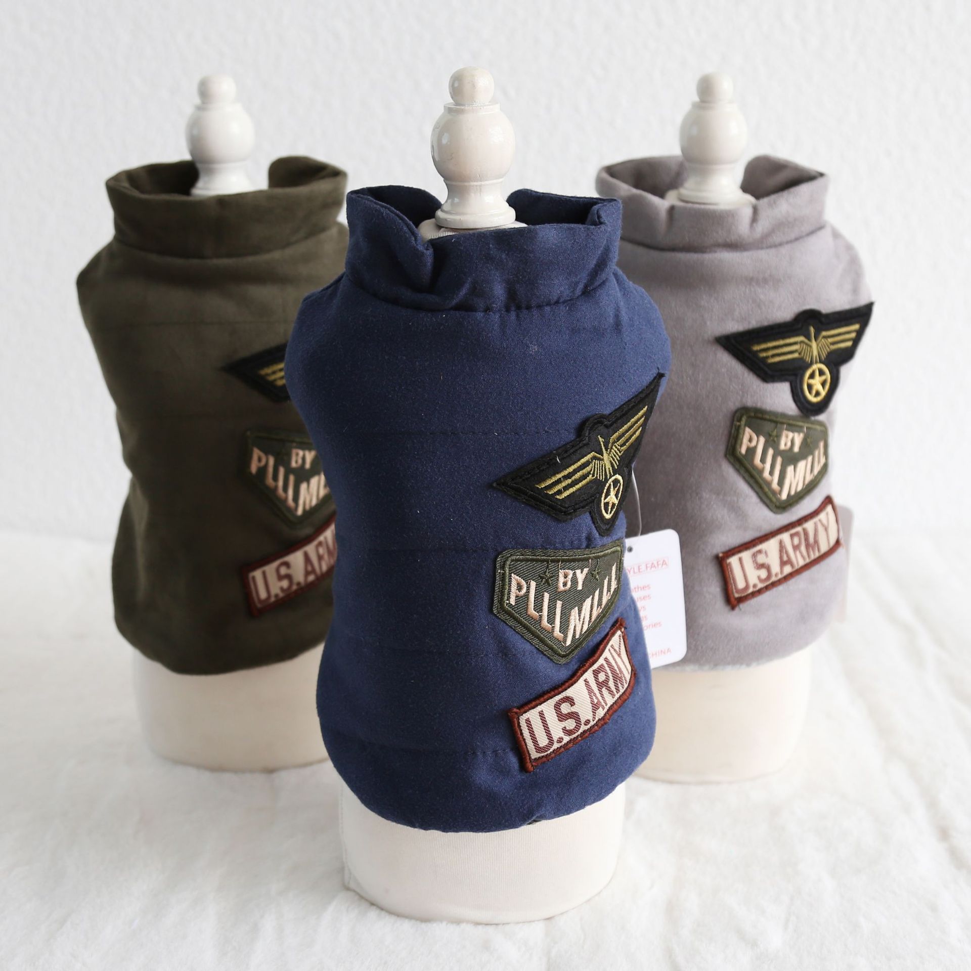 HKM-1605309 Military-Inspired Velvet Pet Vest in Gray and Navy Blue - Sizes XS to XL