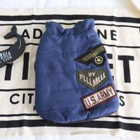 HKM-1605309 Military-Inspired Velvet Pet Vest in Gray and Navy Blue - Sizes XS to XL