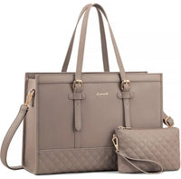 HKM-1605971 structured laptop tote with quilted base and gold hardware