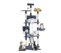 HKM-1606333 79-Inch Multi-Story Cat Tree with Natural Sisal Scratching Posts, Extended Platform, and Hammock for Indoor Cats