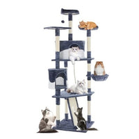 HKM-1606333 79-Inch Multi-Story Cat Tree with Natural Sisal Scratching Posts, Extended Platform, and Hammock for Indoor Cats