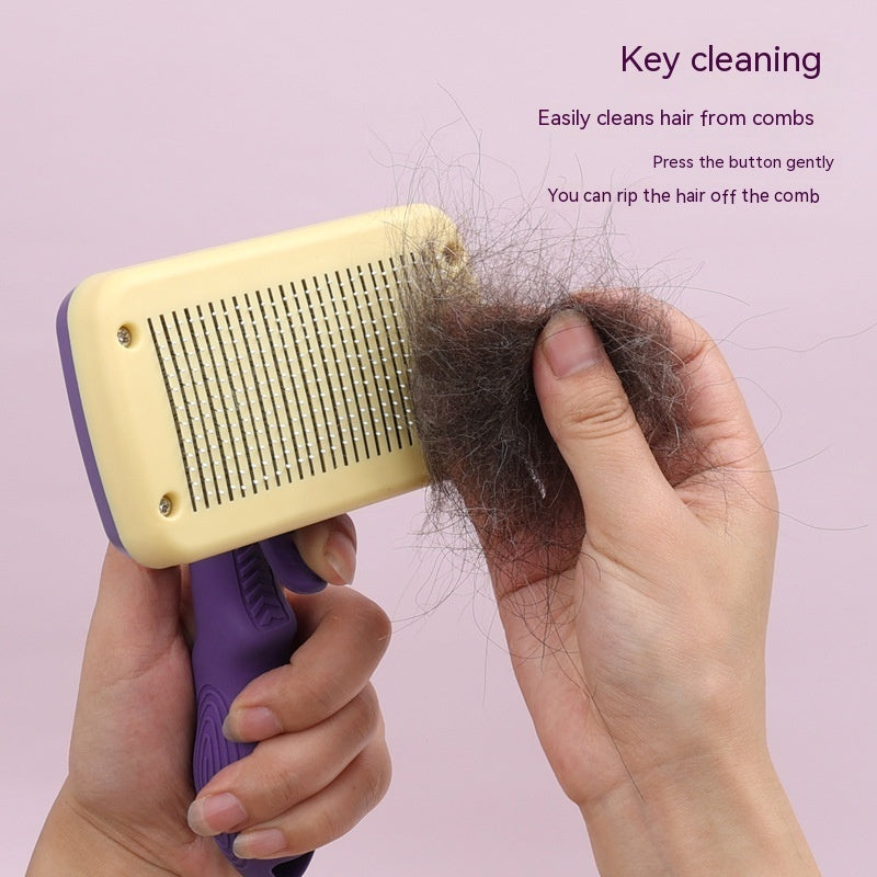 HKM-1606461 Automatic Cat and Dog Hair Comb - Purple PP Pet Grooming Tool