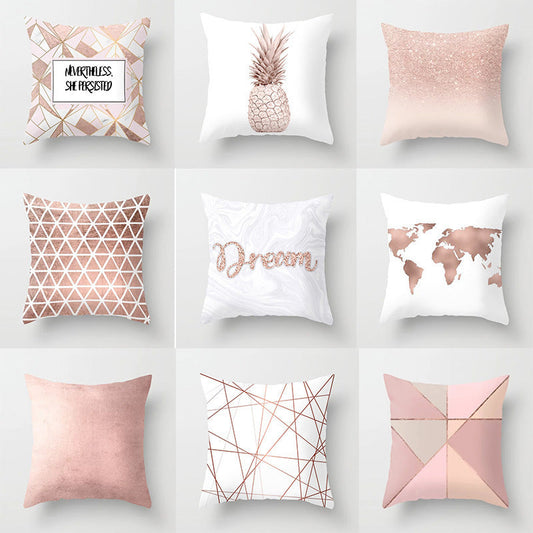 HKM-160723 Pink Peach Skin Cushion Cover - Blended Fabric Decorative Pillowcase 45x45cm