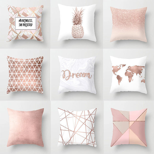 HKM-160723 Pink Peach Skin Cushion Cover - Blended Fabric Decorative Pillowcase 45x45cm