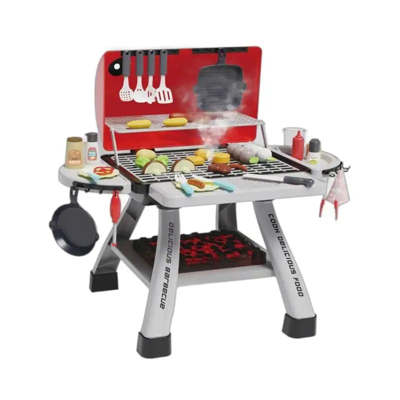 HKM-160787 41-Piece Kids Pretend Play Kitchen BBQ Grill Play Set with Double Deck BBQ and Food Accessories