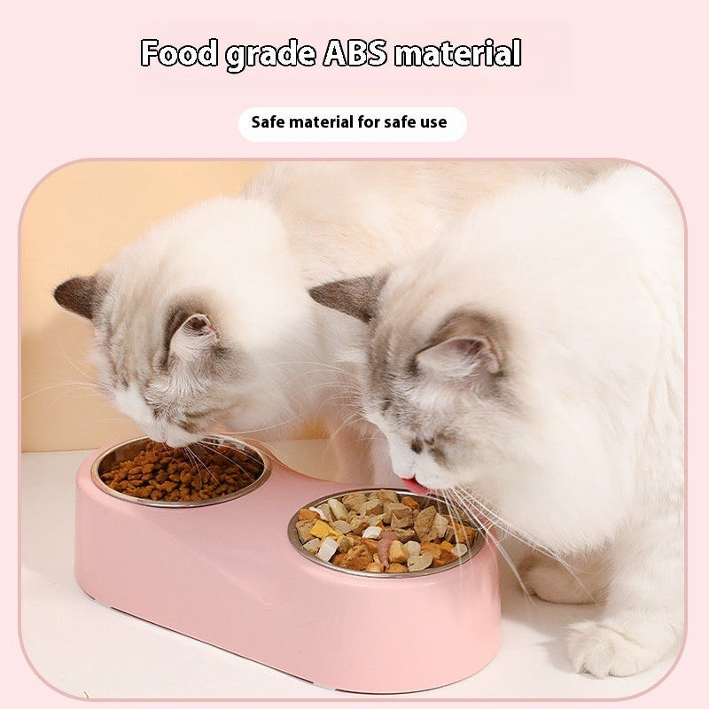HKM-1612477 Double Bowl Cat Water Bowl in Pink and Gray - ABS Stainless Steel Design