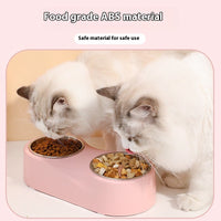HKM-1612477 Double Bowl Cat Water Bowl in Pink and Gray - ABS Stainless Steel Design