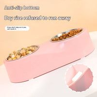 HKM-1612477 Double Bowl Cat Water Bowl in Pink and Gray - ABS Stainless Steel Design