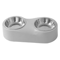 HKM-1612477 Double Bowl Cat Water Bowl in Pink and Gray - ABS Stainless Steel Design