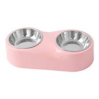 HKM-1612477 Double Bowl Cat Water Bowl in Pink and Gray - ABS Stainless Steel Design
