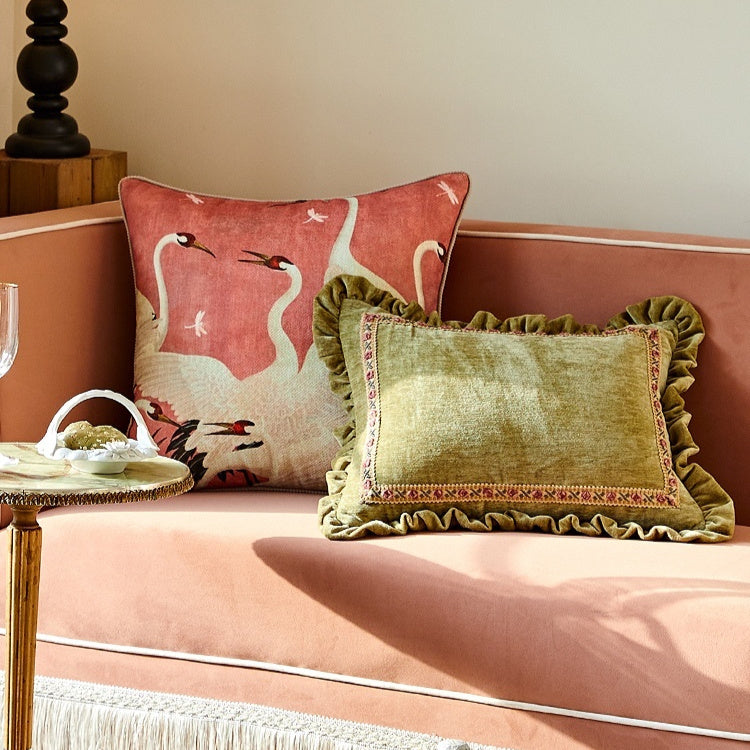 HKM-161299 Light Luxury Square Pillow Cushion with Floral Pattern - Multiple Sizes Available