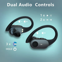HKM-161491 Bluetooth 5.3 TWS Earbuds with Earhooks, 10 Hours Playtime, IPX7 Waterproof, Noise Reduction for Sports