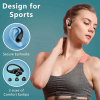 HKM-161491 Bluetooth 5.3 TWS Earbuds with Earhooks, 10 Hours Playtime, IPX7 Waterproof, Noise Reduction for Sports