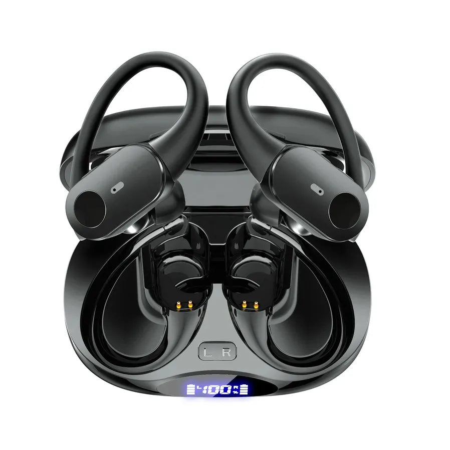 HKM-161491 Bluetooth 5.3 TWS Earbuds with Earhooks, 10 Hours Playtime, IPX7 Waterproof, Noise Reduction for Sports