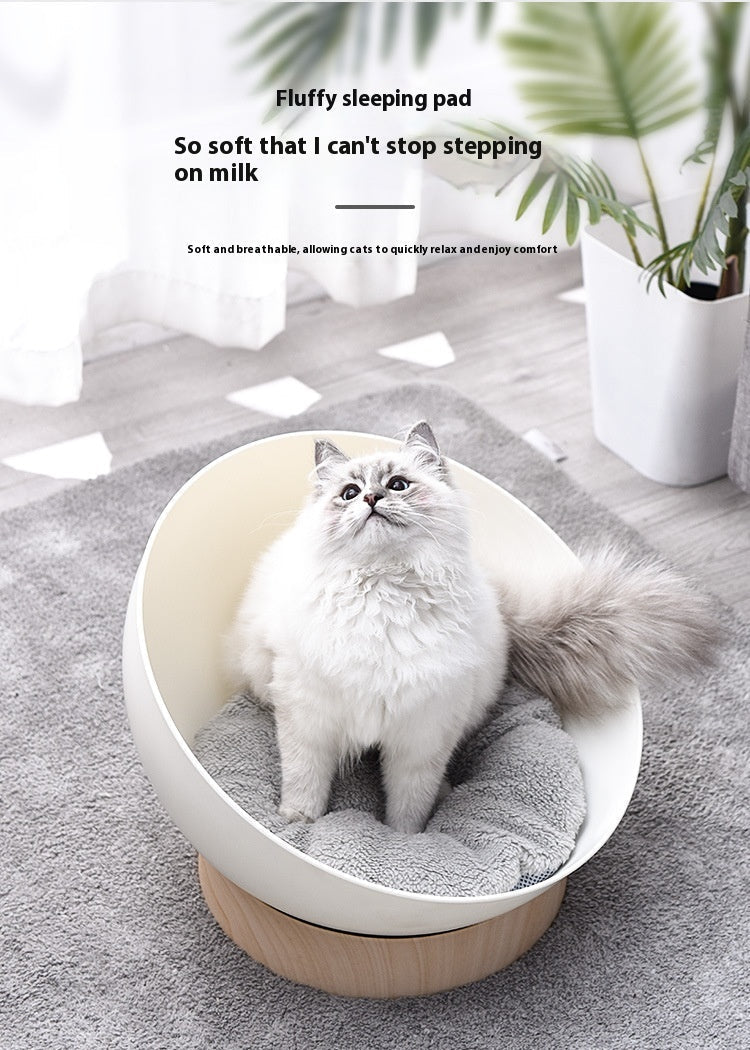HKM-1616445 Stylish White Wood Grain Plastic Open Cat Nest for Cozy Relaxation