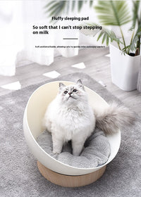 HKM-1616445 Stylish White Wood Grain Plastic Open Cat Nest for Cozy Relaxation