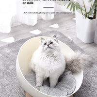 HKM-1616445 Stylish White Wood Grain Plastic Open Cat Nest for Cozy Relaxation