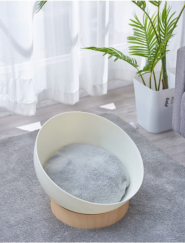 HKM-1616445 Stylish White Wood Grain Plastic Open Cat Nest for Cozy Relaxation