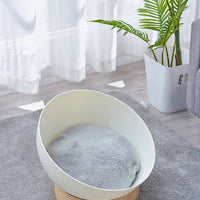 HKM-1616445 Stylish White Wood Grain Plastic Open Cat Nest for Cozy Relaxation