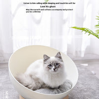 HKM-1616445 Stylish White Wood Grain Plastic Open Cat Nest for Cozy Relaxation