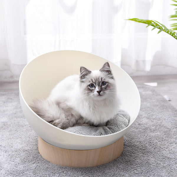 HKM-1616445 Stylish White Wood Grain Plastic Open Cat Nest for Cozy Relaxation