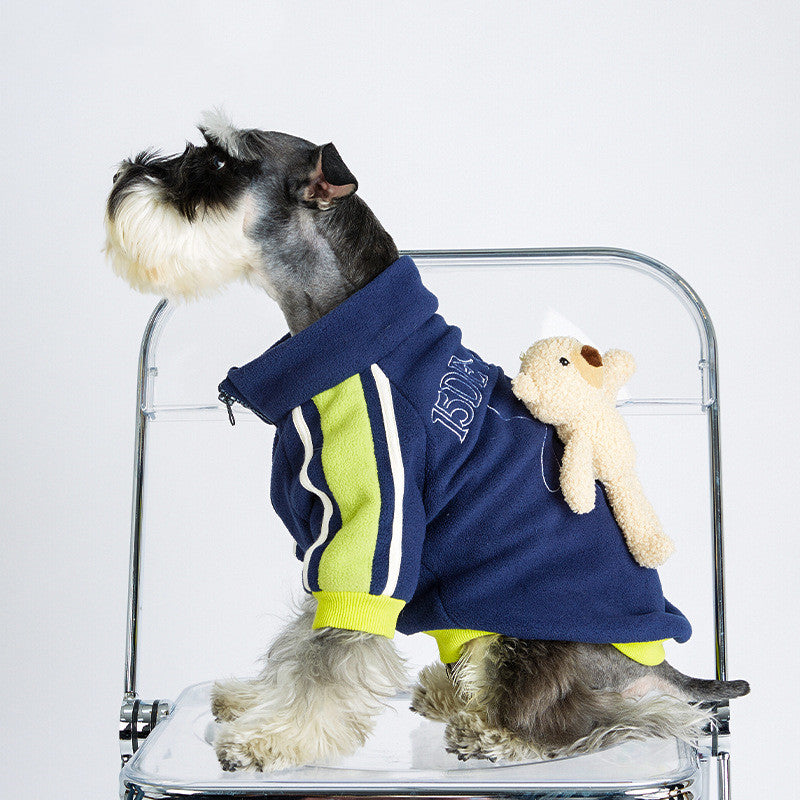 HKM-1616957 Cubs Style Baseball Uniform Dog Jacket for Spring and Autumn in Cotton with Detachable Bear