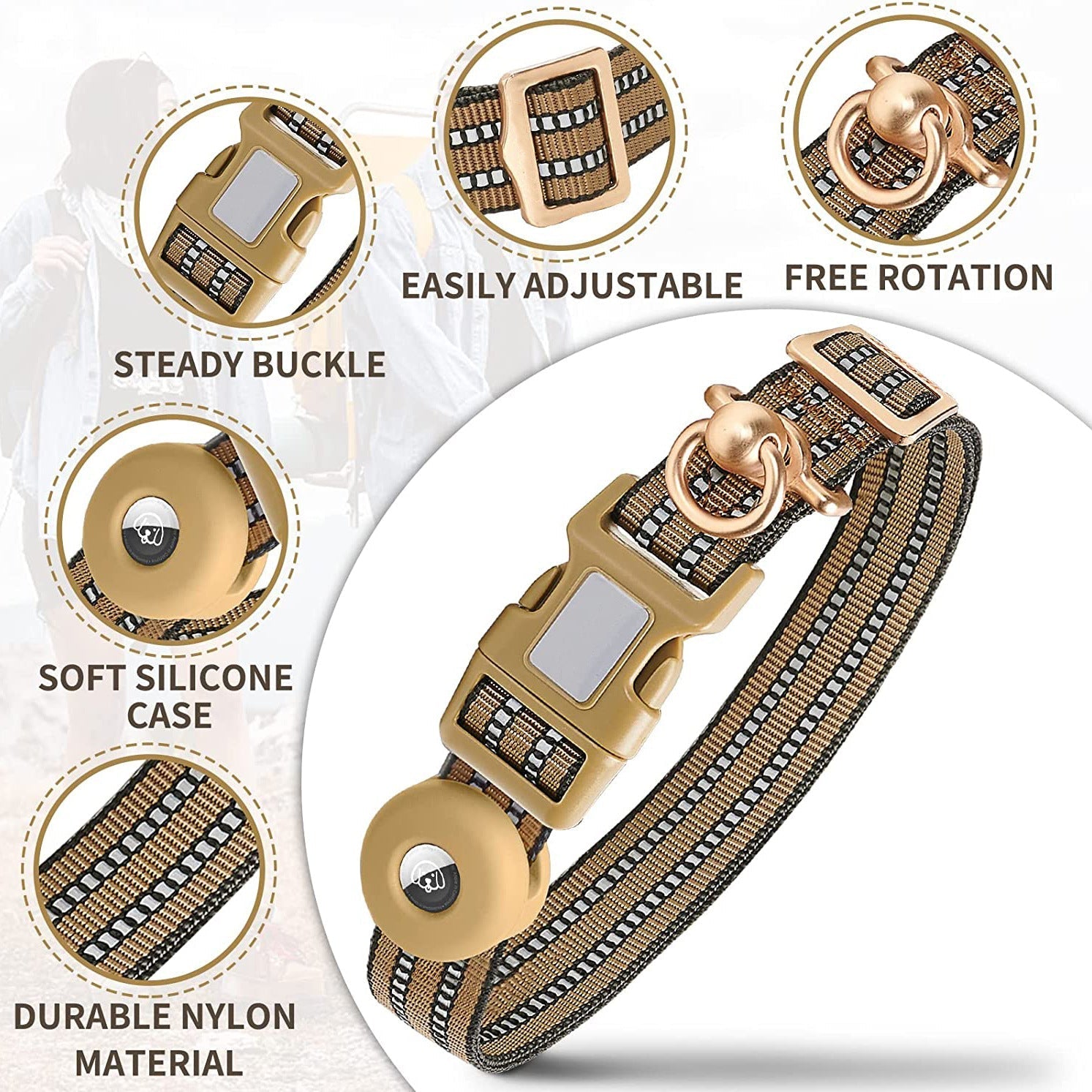 HKM-1618365 Silicone Anti-Lost Dog Collar with Monochrome Design, Nylon Material, Four Seasons, Multiple Sizes