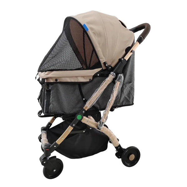 HKM-162003 Lightweight Folding Pet Stroller for Cats and Dogs with Detachable Carrier and 180° Reversible Canopy, All-Terrain 4-Wheel Design