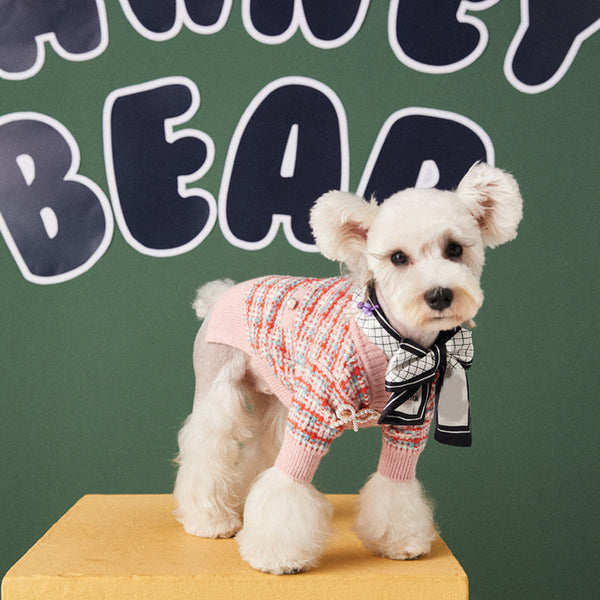 HKM-1620157 Small Fragrance Sweater Cardigan for Pets in Pink Wool