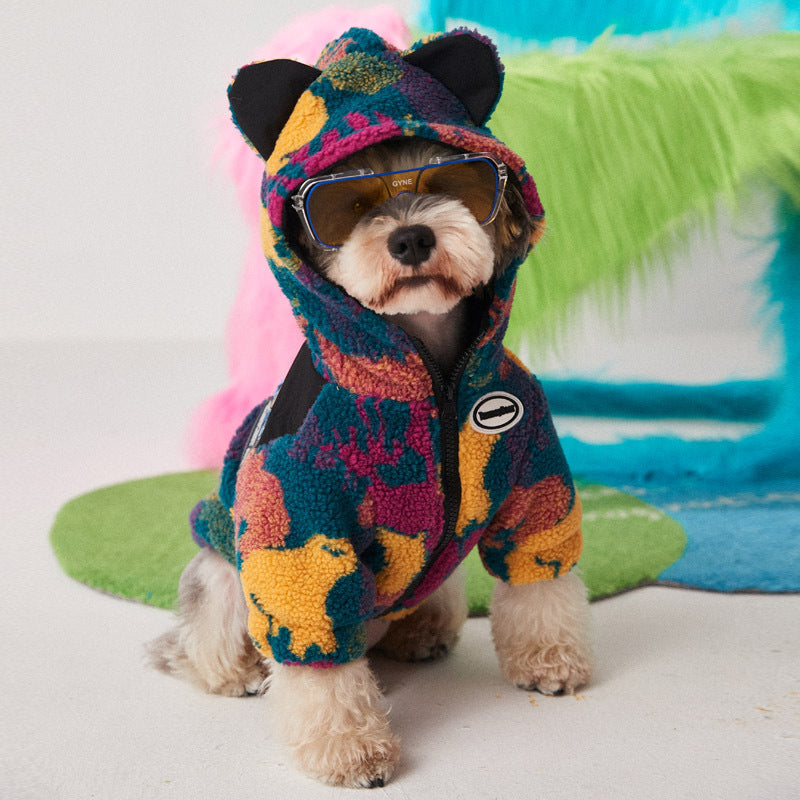 HKM-1620541 Thick Camouflage Dog Jacket for Autumn and Winter - Cozy Two-Legged Clothing for Small to Medium Dogs