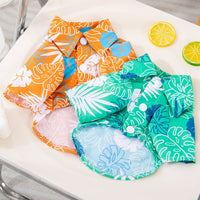 HKM-162067 Pet Beach Leaf Shirt for Dogs - Casual Orange & Green Polyester Outfit in XS to XL