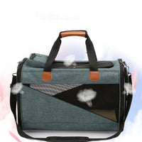 HKM-1624381 Stylish Foldable Pet Carrier Bag - Durable Cationic Linen in Gray, Brown, Cyan