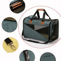HKM-1624381 Stylish Foldable Pet Carrier Bag - Durable Cationic Linen in Gray, Brown, Cyan