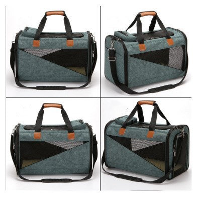 HKM-1624381 Stylish Foldable Pet Carrier Bag - Durable Cationic Linen in Gray, Brown, Cyan