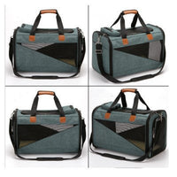 HKM-1624381 Stylish Foldable Pet Carrier Bag - Durable Cationic Linen in Gray, Brown, Cyan