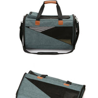 HKM-1624381 Stylish Foldable Pet Carrier Bag - Durable Cationic Linen in Gray, Brown, Cyan