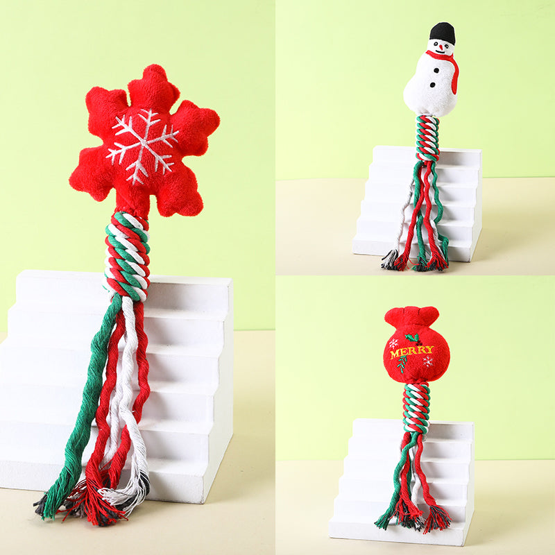 HKM-1625405 3-Pack Cotton Rope Pet Toys for Dogs and Cats - Plush Molar Bite Cartoon Design