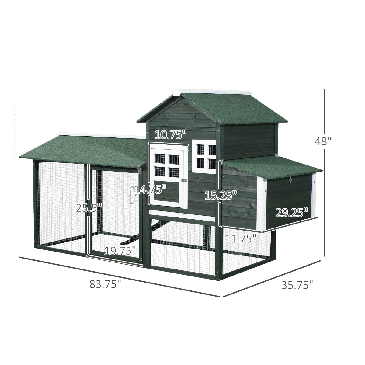 HKM-1625789 Spacious Wooden Chicken Coop with Covered Run and Nesting Box for Outdoor Use