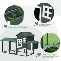 HKM-1625789 Spacious Wooden Chicken Coop with Covered Run and Nesting Box for Outdoor Use