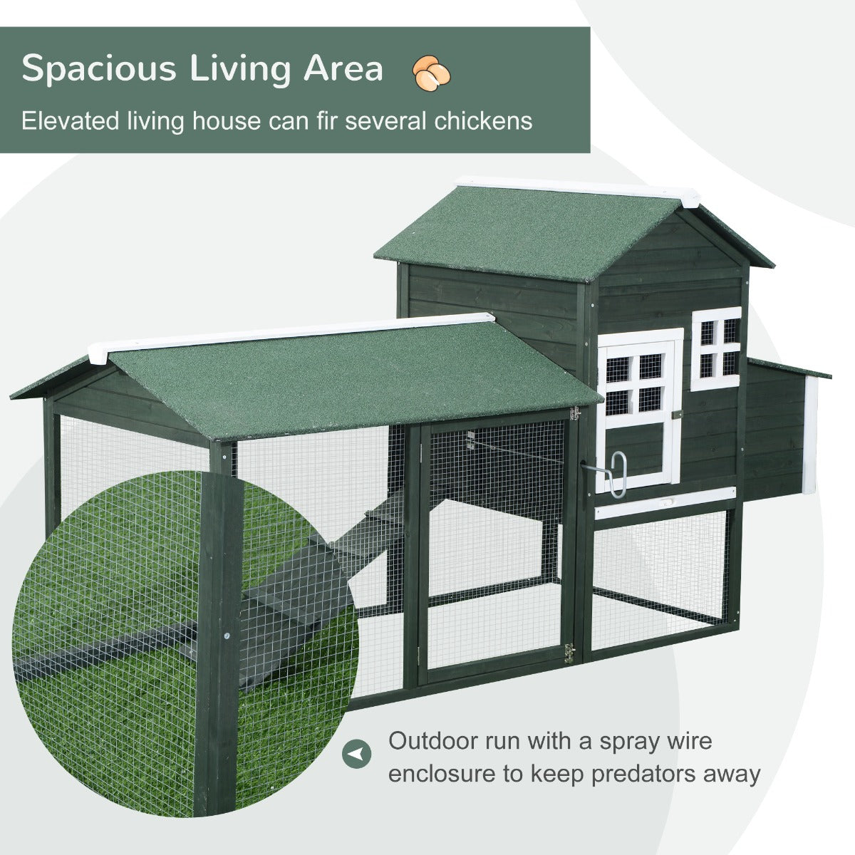 HKM-1625789 Spacious Wooden Chicken Coop with Covered Run and Nesting Box for Outdoor Use
