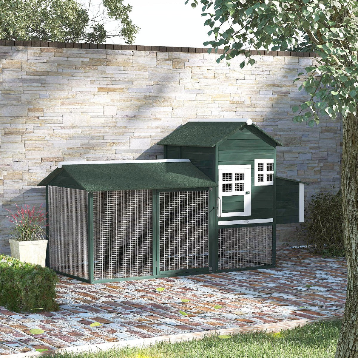 HKM-1625789 Spacious Wooden Chicken Coop with Covered Run and Nesting Box for Outdoor Use