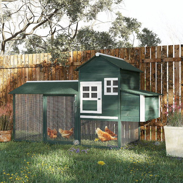 HKM-1625789 Spacious Wooden Chicken Coop with Covered Run and Nesting Box for Outdoor Use
