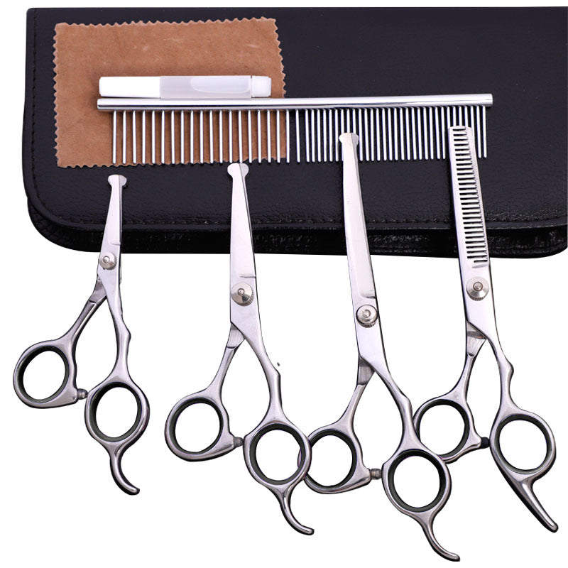 HKM-1625917 Stainless Steel Pet Trimming Shears Set with Accessories - 8 Pieces Including Comb and Leather Case