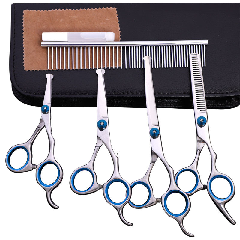 HKM-1625917 Stainless Steel Pet Trimming Shears Set with Accessories - 8 Pieces Including Comb and Leather Case