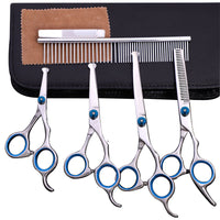 HKM-1625917 Stainless Steel Pet Trimming Shears Set with Accessories - 8 Pieces Including Comb and Leather Case