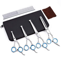 HKM-1625917 Stainless Steel Pet Trimming Shears Set with Accessories - 8 Pieces Including Comb and Leather Case