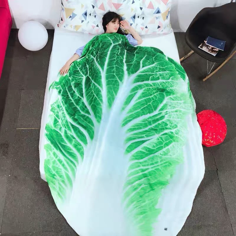 HKM-162643 Creative Flannel Cabbage Blanket - Cozy Polyester Fiber Throw for Relaxation