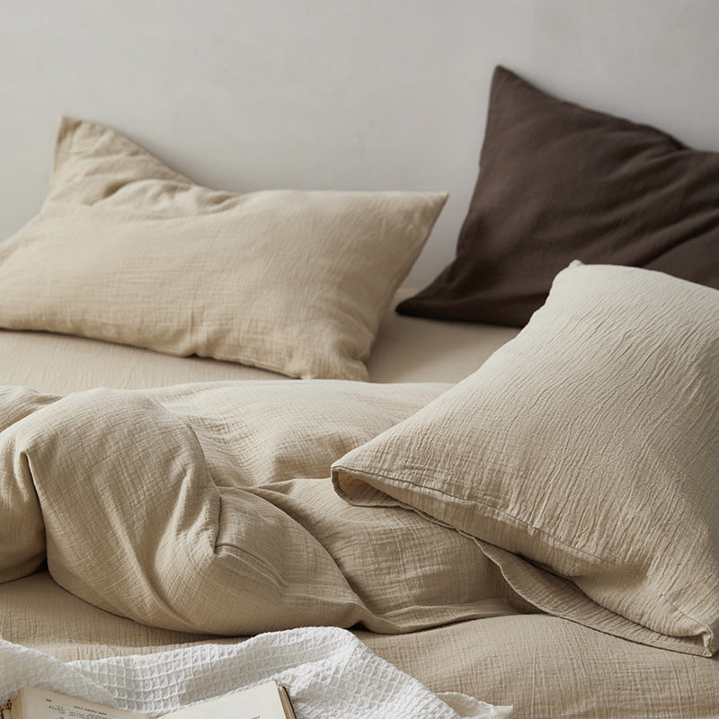 HKM-162643 Modern Cotton Four-Piece Bed Sheet Set with Duvet Cover and Pillowcases in Stylish Colors